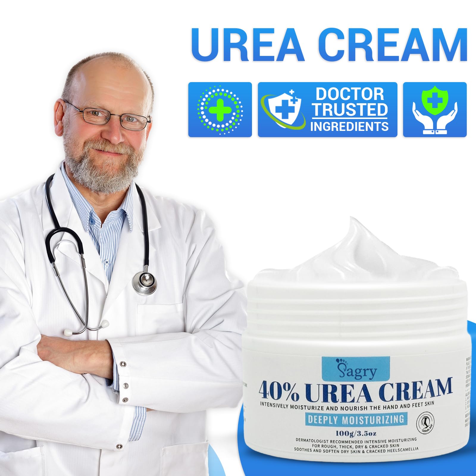 40% Urea Cream for Dry Cracked Heels - Maximum Strength Foot Moisturizer & Callus Remover - Deep Hydration for Feet, Hands, Knees & Elbows - Cracked Heel Repair Treatment - Perfect for Dry Skin Care & Pedicure Prep