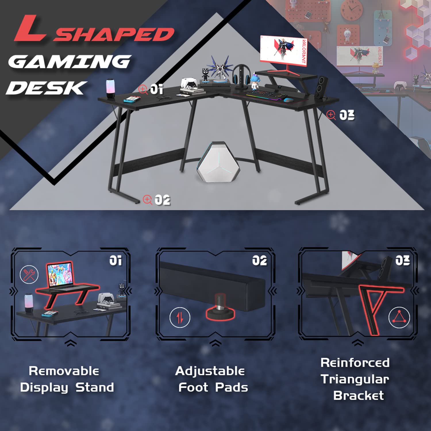 Homall 51 Inch L-Shaped Gaming Desk - Corner Computer Desk with Large Monitor Riser Stand | Sturdy Writing Workstation for Home Office (Classic Black) | Perfect for PC Gaming, Streaming & Remote Work