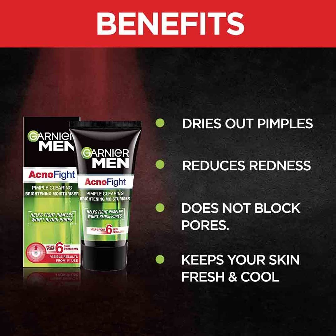 Garnier Men Acno Fight Pimple Clearing Brightening Moisturizer Cream - 45g (2 Pack) - Oil-Free Face Moisturizer for Acne-Prone Skin, Reduces Blemishes & Dark Spots - Perfect for Daily Skincare Routine & Post-Shave Hydration