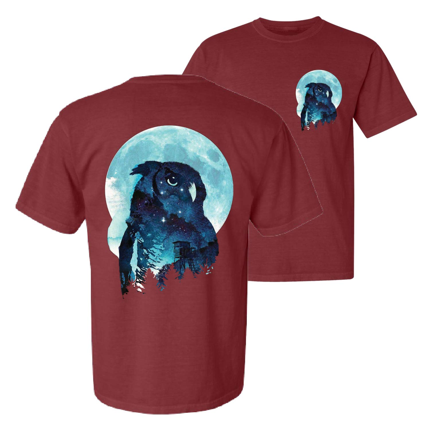 Vintage Distressed Garment-Dyed Short Sleeve T-Shirt for Animal Lovers - Owl & Winter Beach Design - Casual Wear for Night Owls & Nature Enthusiasts - Perfect for Beach Outings, Camping & Cozy Evenings