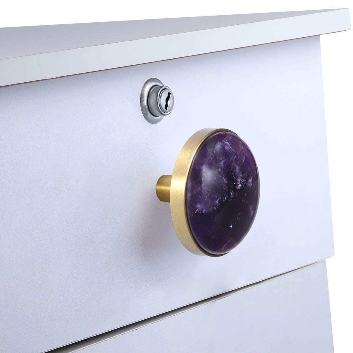 Premium Amethyst Crystal Cabinet Knobs with Screws - Set of 2 Elegant Drawer Pull Handles for Dresser, Wardrobe & Cupboard - Home Decor Upgrade for Bedroom, Bathroom & Kitchen Storage