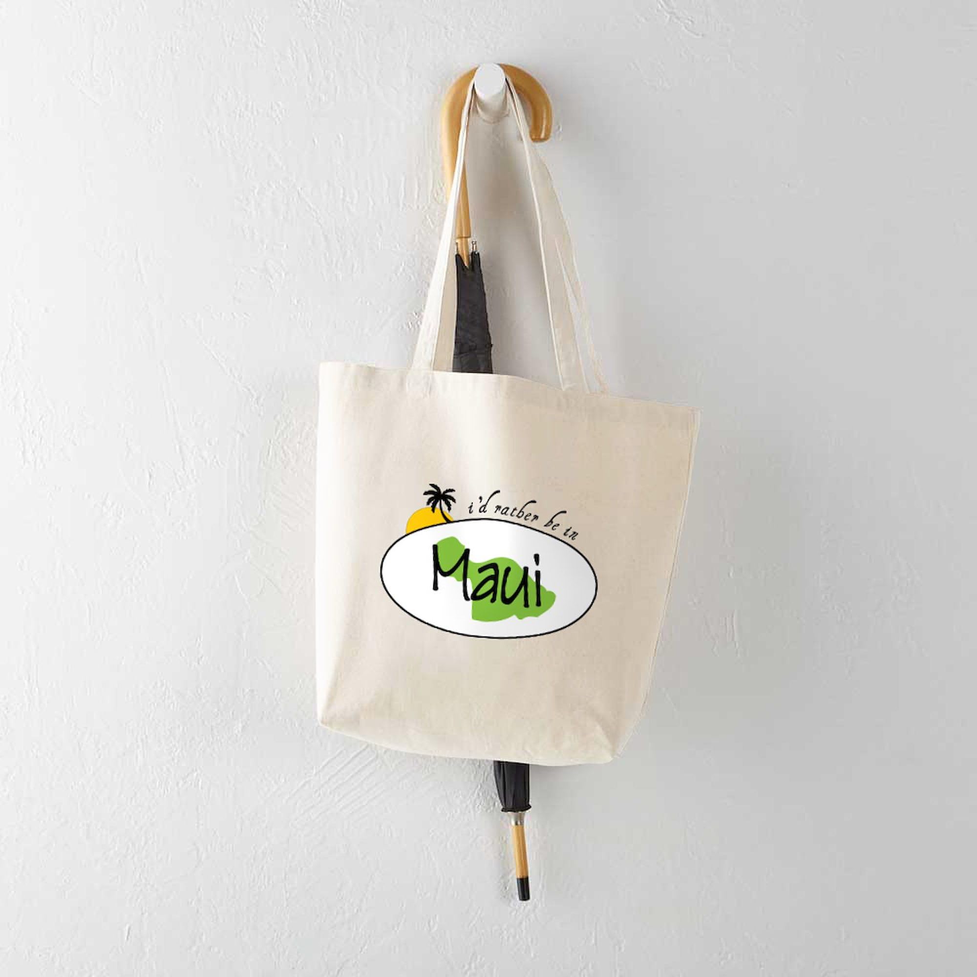 Eco-Friendly Natural Canvas Tote Bag - Reusable Shopping Bag with 'Rather Be In Maui' Print | Perfect for Groceries, Beach Trips & Daily Use