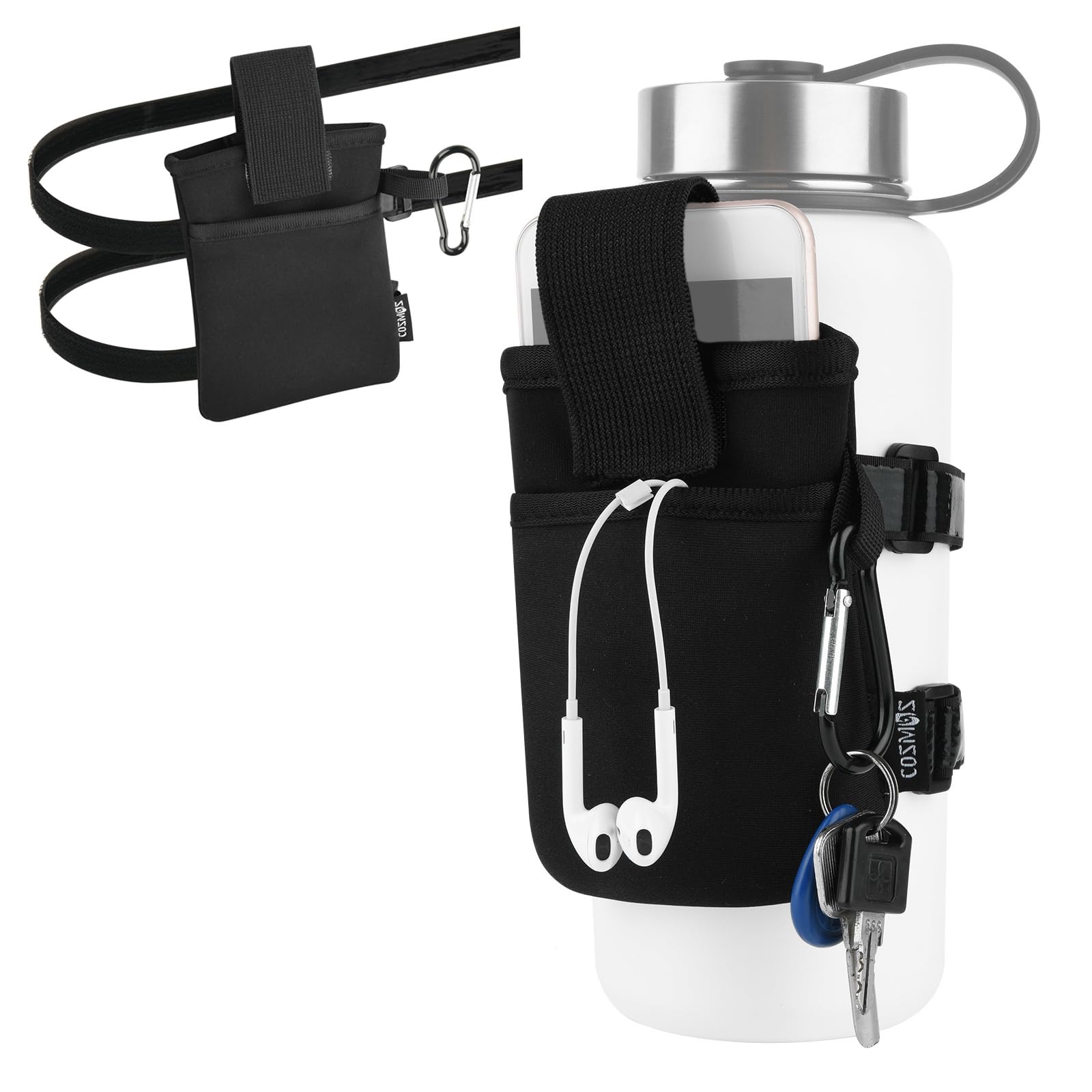 **Cosmos Gym Water Bottle Pouch - Leak-Proof Bottle Holder with Storage Sleeve for Running, Walking & Workouts - Holds Phone, Keys & Cards - Perfect for Fitness, Hiking & Outdoor Activities**