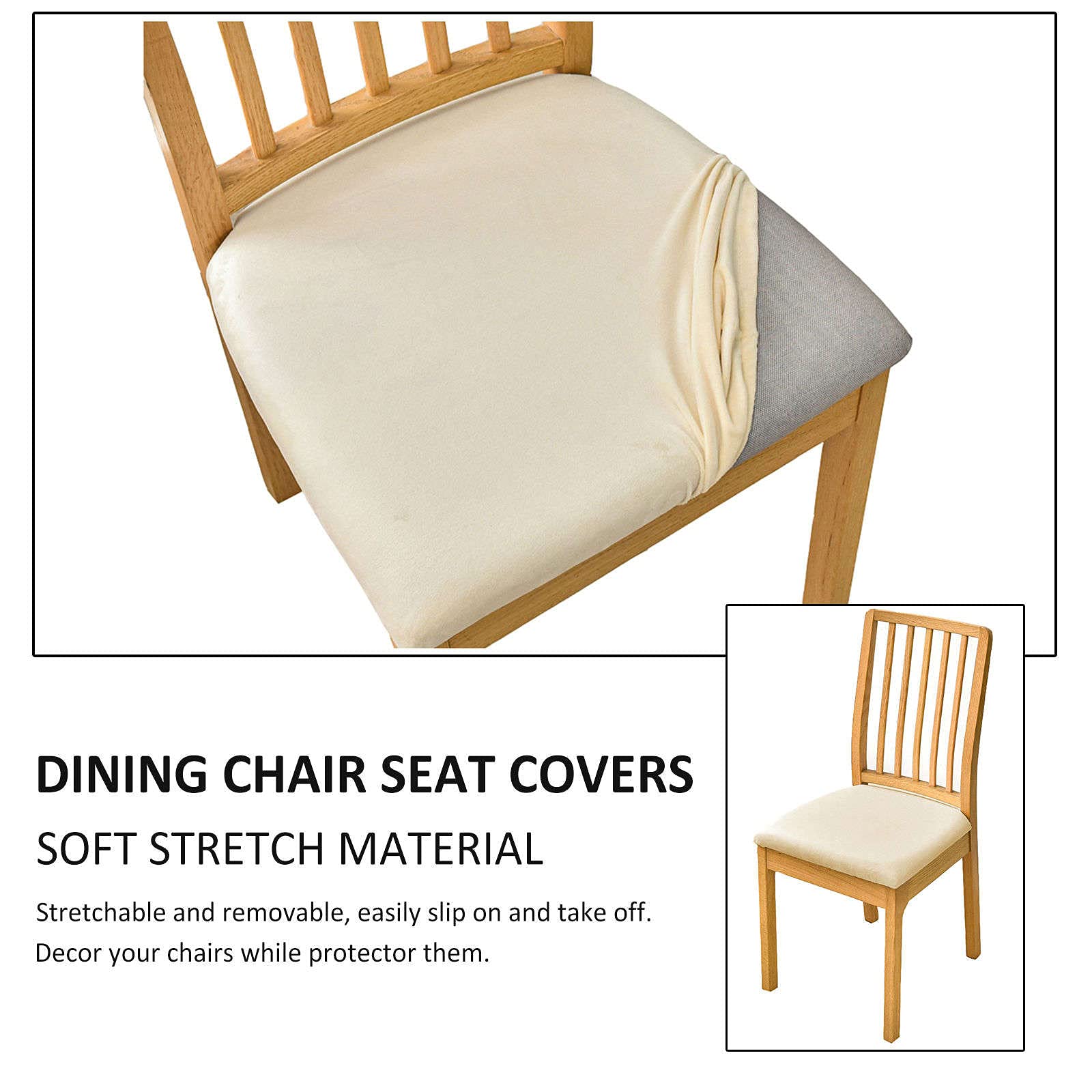 Velvet Stretch Chair Covers - Washable & Removable for Dining & Living Room - 2 PCS Beige