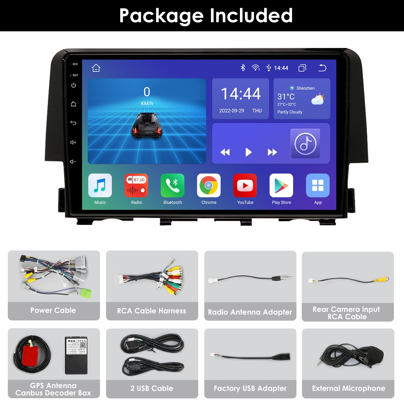 2016-2021 Honda Civic Car Stereo - 8-Core Android 12 Navigation System with QLED Touchscreen, Apple CarPlay, Android Auto, WiFi, 4GB RAM + 32GB ROM | Weather Widget, RDS, DSP, SWC | Perfect for Daily Commuting & Road Trips