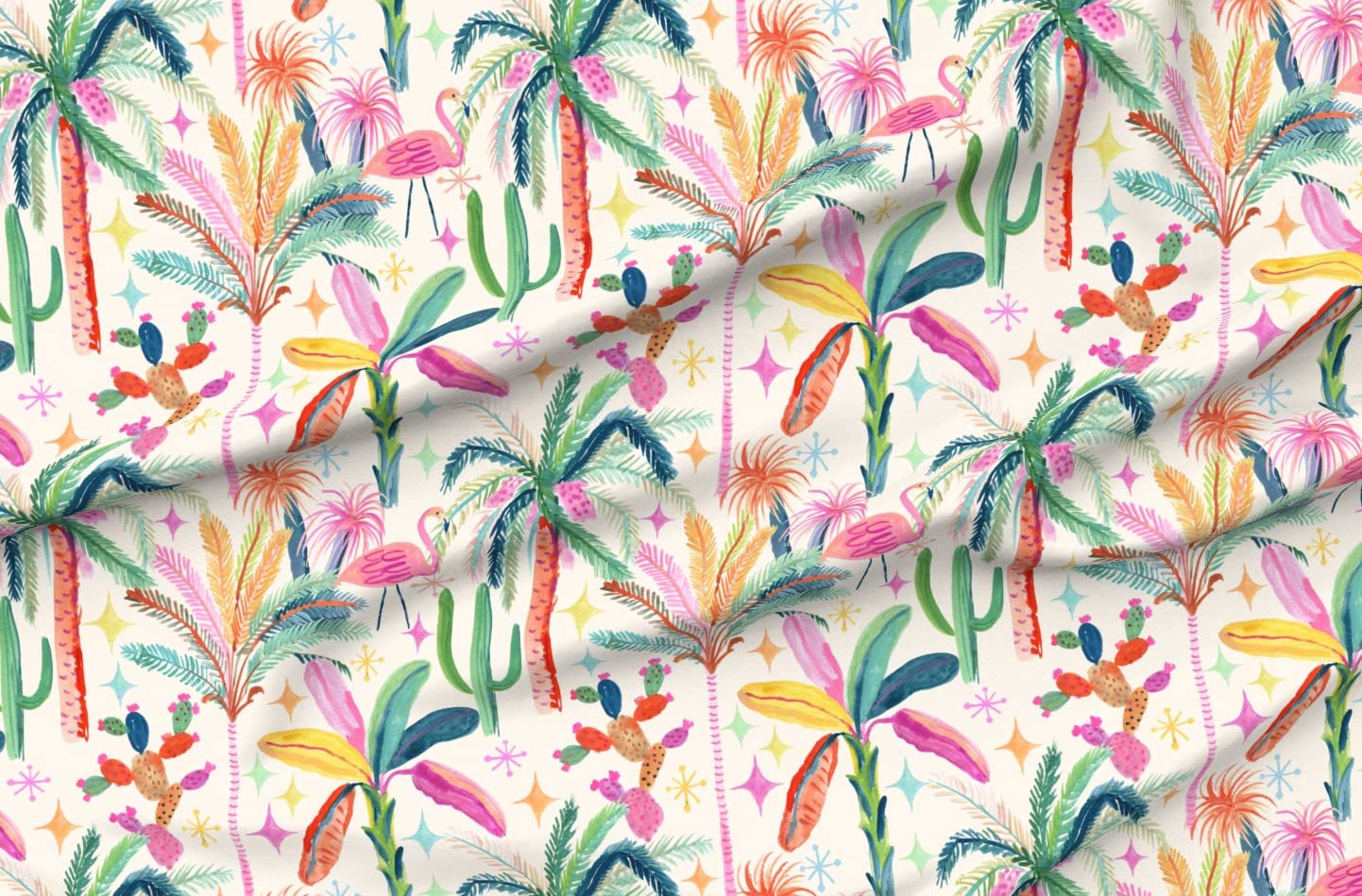 Palm Springs Retro Tropical Cactus Print Chiffon Fabric - Fat Quarter for Sewing, Fashion Apparel, Dresses & Home Decor | Perfect for DIY Projects, Quilting, and Bohemian Style Decorations