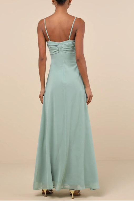 Jelena Sage Pleated Sleeveless Maxi Dress for Women - Elegant Summer Beach Wedding Party Dress - Perfect for Vacation, Date Night & Special Occasions