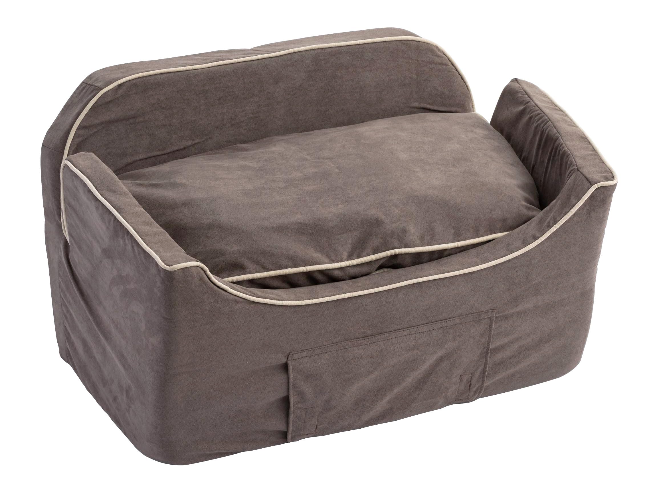 Snoozer Lookout II Dog Booster Car Seat for Medium Dogs - Pet Car Seat with Storage Tray & Washable Dark Chocolate Cover - Helps Prevent Car Sickness in Dogs - Includes Safety Harness Strap - Perfect for Road Trips, Vet Visits & Daily Car Rides