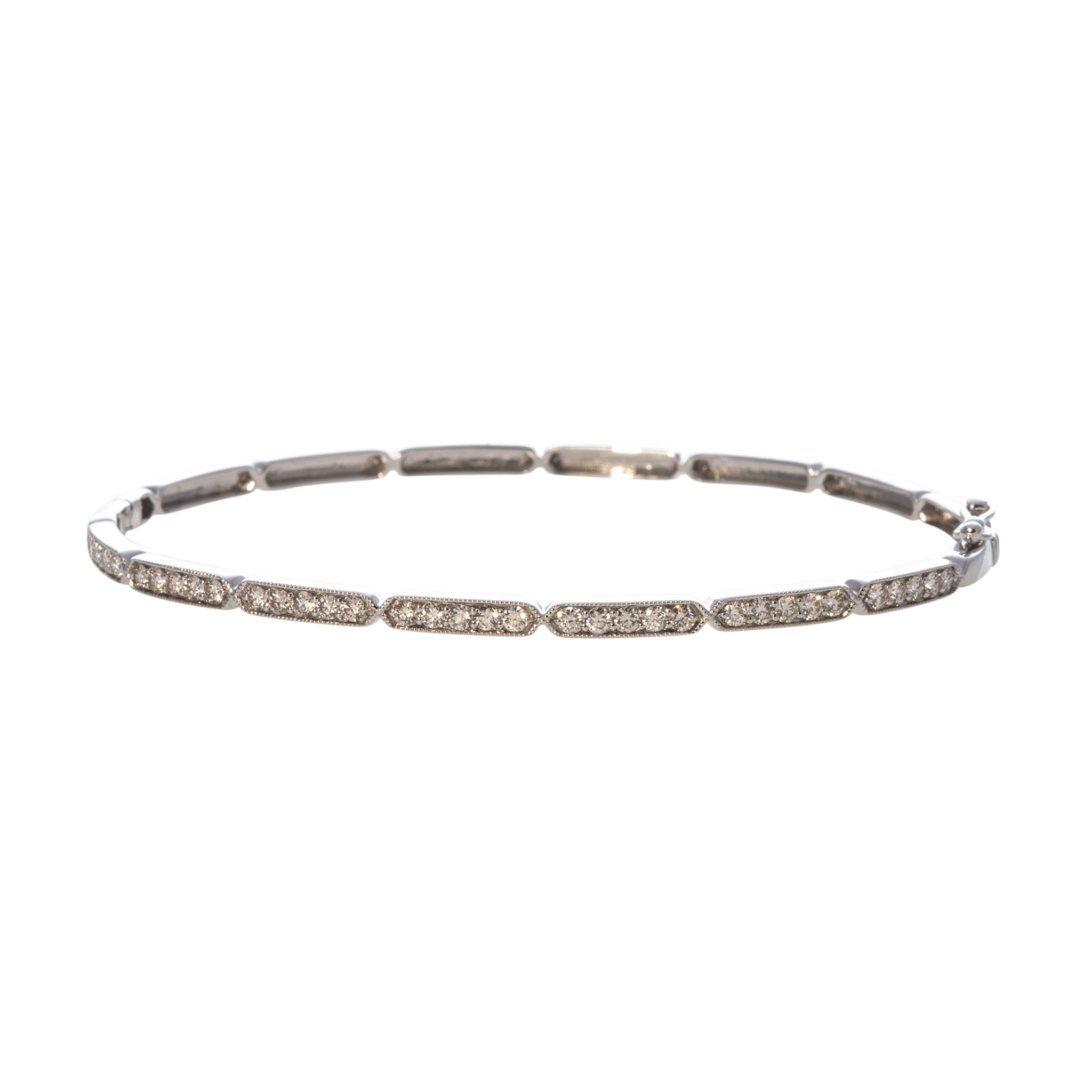 0.70ctw Diamond Pavé Milgrain 14K White Gold Bangle Bracelet for Women - Elegant Wedding, Anniversary & Special Occasion Jewelry Gift
