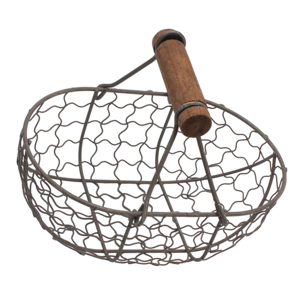 Cabilock Wire Egg Basket with Wooden Handle - Kitchen Storage Organizer for Fruits, Vegetables, Snacks - Black Chicken Egg Basket for Bathroom, Kitchen & Dining Table Organization