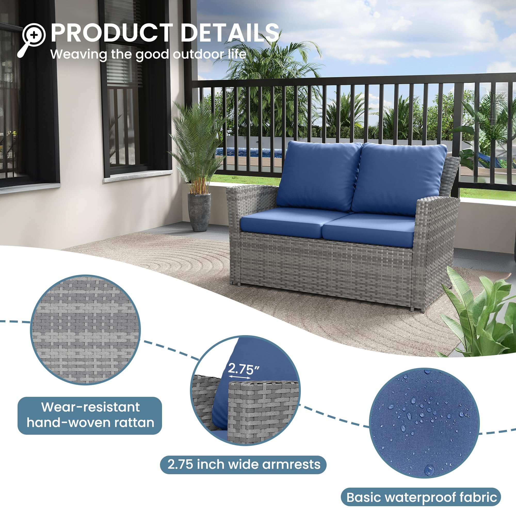 **Amopatio 4-Piece Outdoor Furniture Set - Navy Blue Wicker Sectional Sofa, Rattan Patio Conversation Set for Backyard, Porch, Balcony & Garden Relaxation**