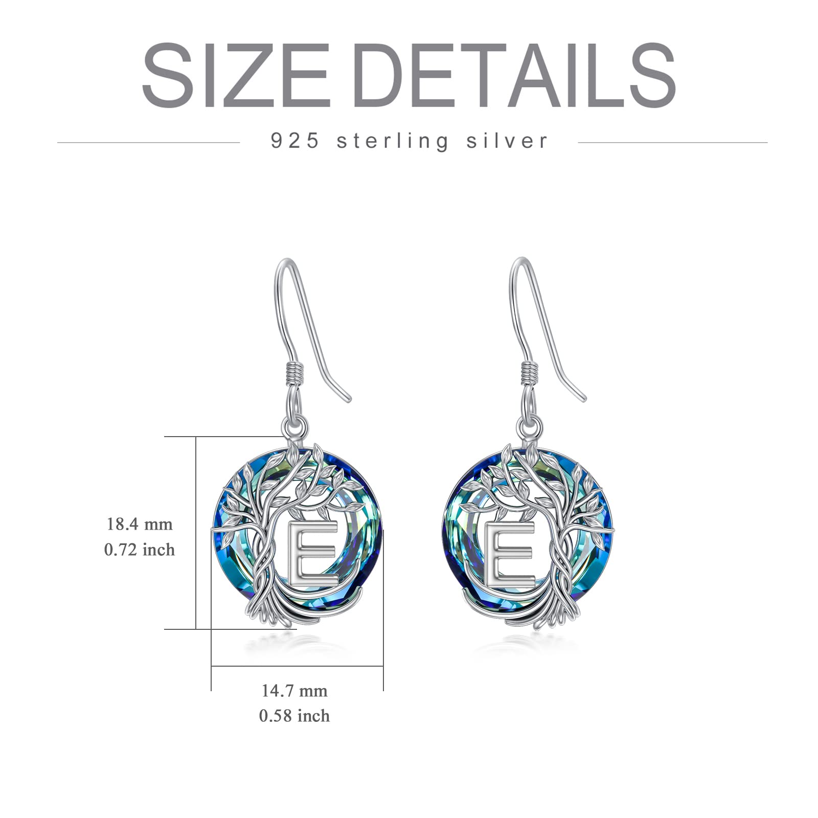 TOUPOP Tree of Life Initial Earrings - 925 Sterling Silver A-Z Letter Drop Dangle Earrings with Blue Circle Crystal, Valentine's Day, Anniversary & Birthday Gift for Women, Her Girlfriend or Mom | Perfect for Romantic Occasions, Date Nights & Special Celebrations