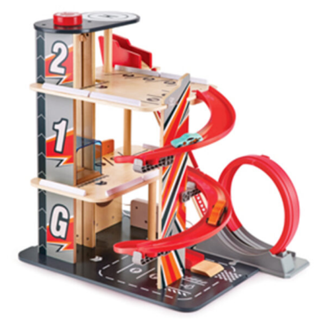 Hape Toys Gearhead Stunt Garage - Interactive Wooden Toy Car Playset for Kids | STEM Learning & Pretend Play | Perfect for Birthday Gifts & Indoor Playtime