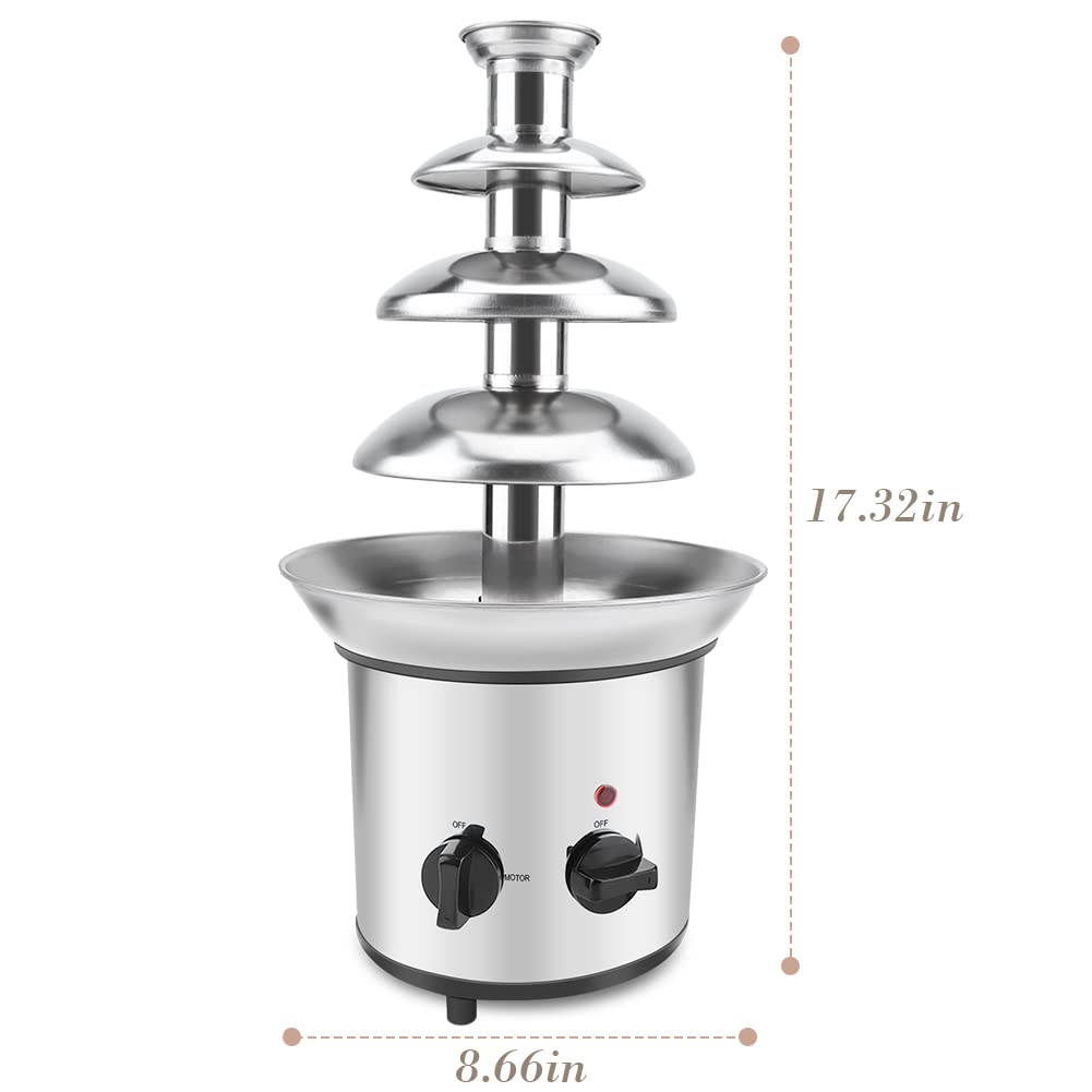 4-Tier Electric Chocolate Fondue Fountain - Stainless Steel Melting & Warming Machine for Chocolate, Candy, Butter & Cheese - Perfect for Parties, Weddings & Family Gatherings