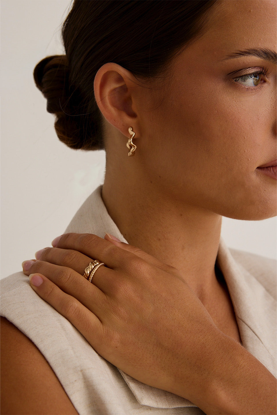 Double EOL Twist Gold Ring Set for Women - 14K Gold Plated Stackable Rings - Elegant Jewelry Gift for Valentine's Day, Anniversary & Special Occasions