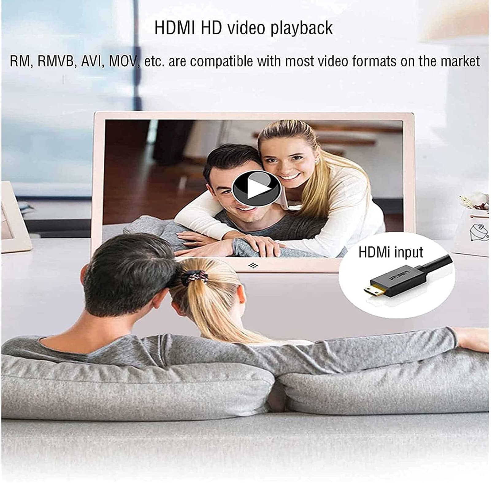 15 Inch Digital Photo Frame - Ultra Thin HD Display with SD Card Slot & HDMI, 16GB Built-in Storage, 13 Languages, Remote Control - Perfect for Home Decor, Office Display & Gift Giving (Rose Gold)