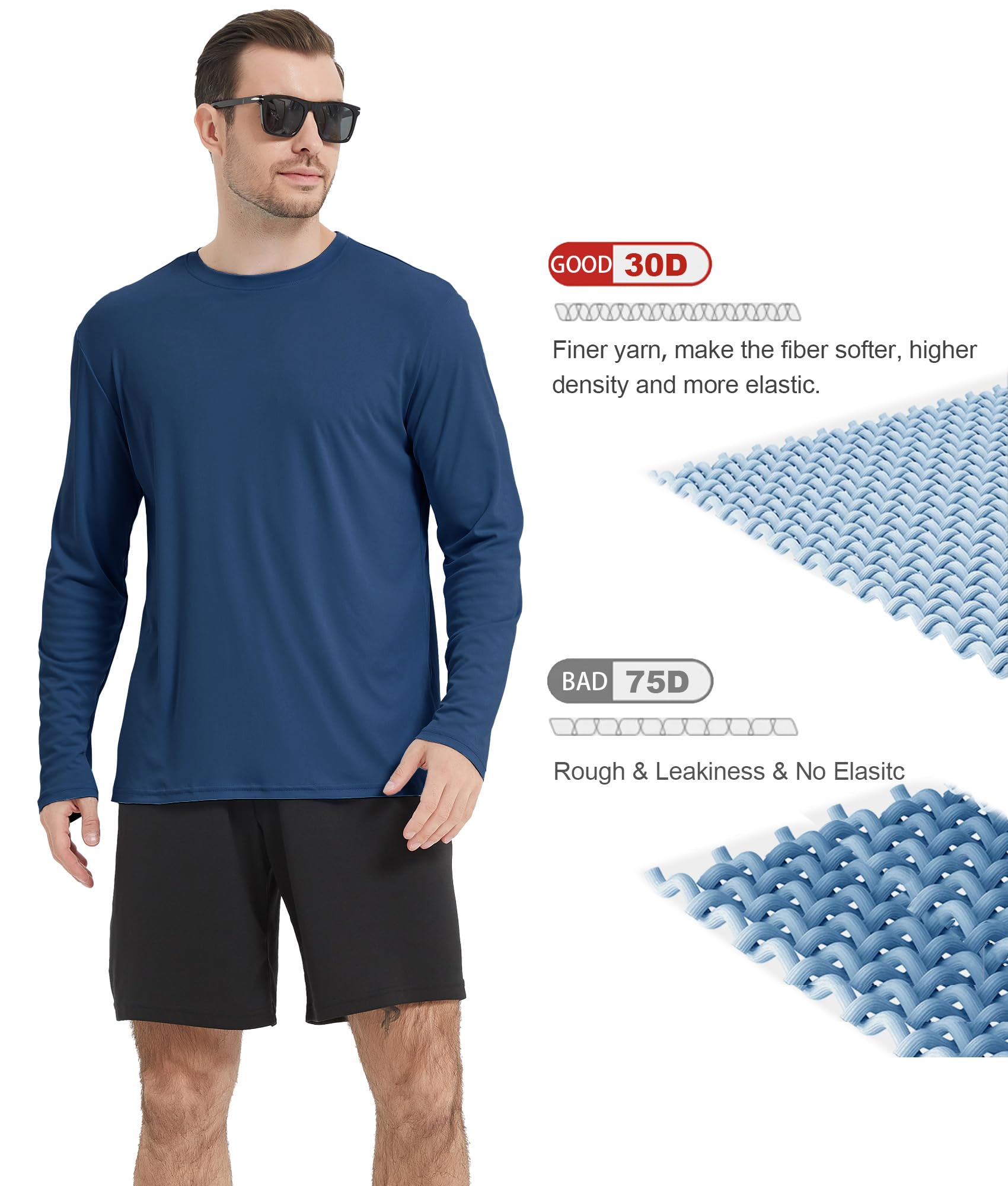 4 Pack Men's UPF 50+ Long Sleeve Rash Guard Shirts - SPF UV Sun Protection for Swimming, Fishing & Outdoor Activities - Lightweight Quick-Dry Performance Shirts for Beach, Surfing & Water Sports