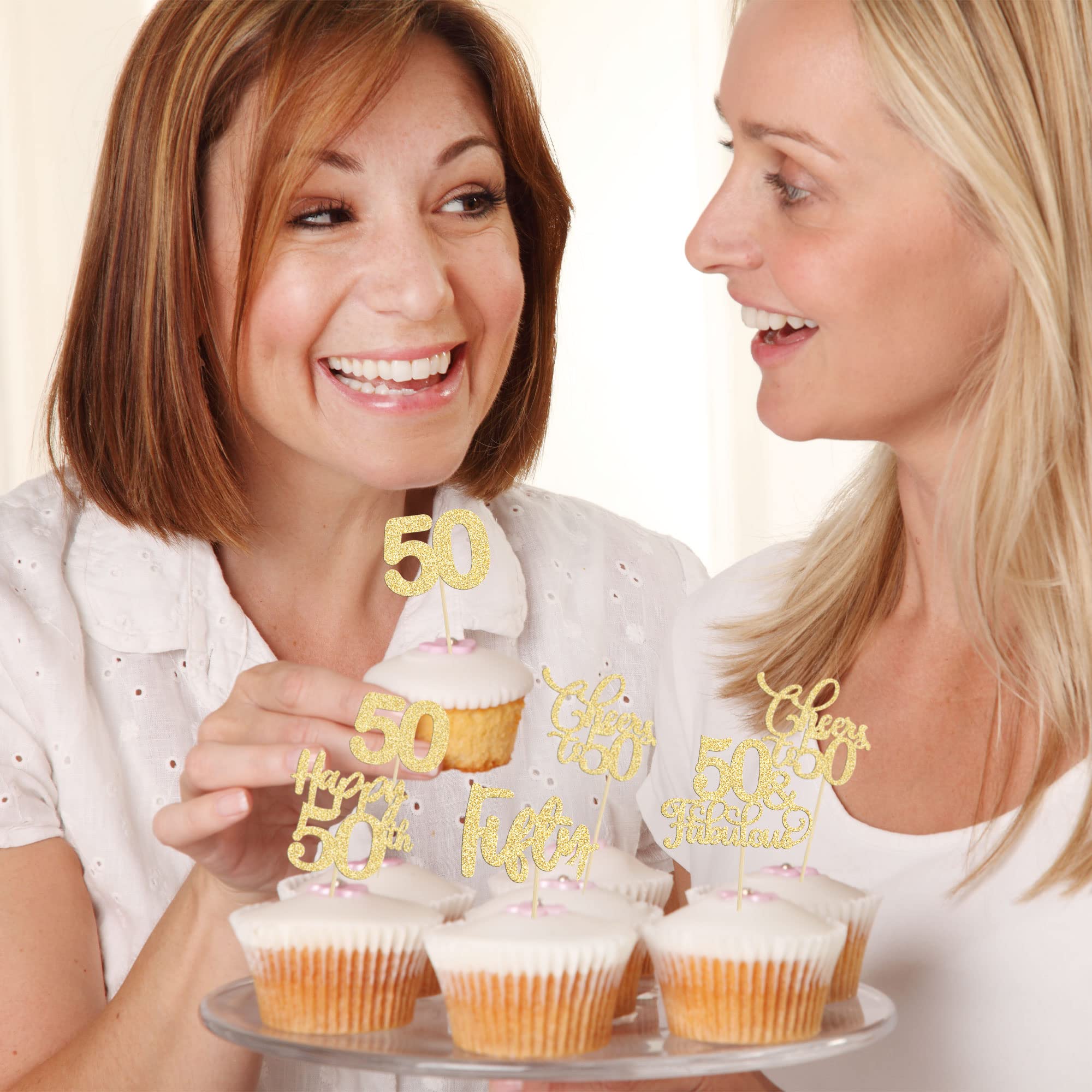 30 Pack Gold Glitter 50th Birthday Cupcake Toppers - 