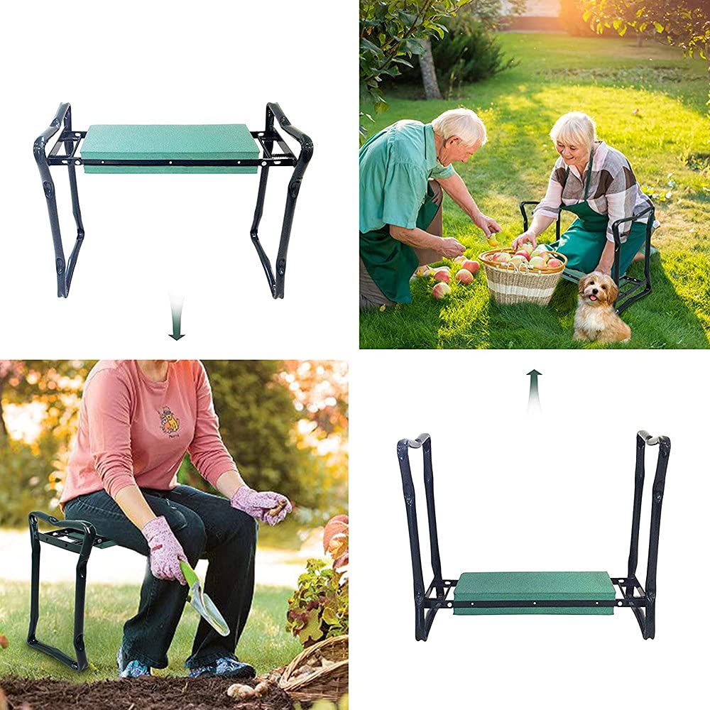 Heavy Duty Folding Garden Kneeler and Seat - 2 in 1 Gardening Bench with Tool Pouch & Foldable Iron Pipe - Ergonomic Kneeling Stool for Outdoor Planting, Weeding, and Yard Work - Perfect for Seniors and Garden Enthusiasts