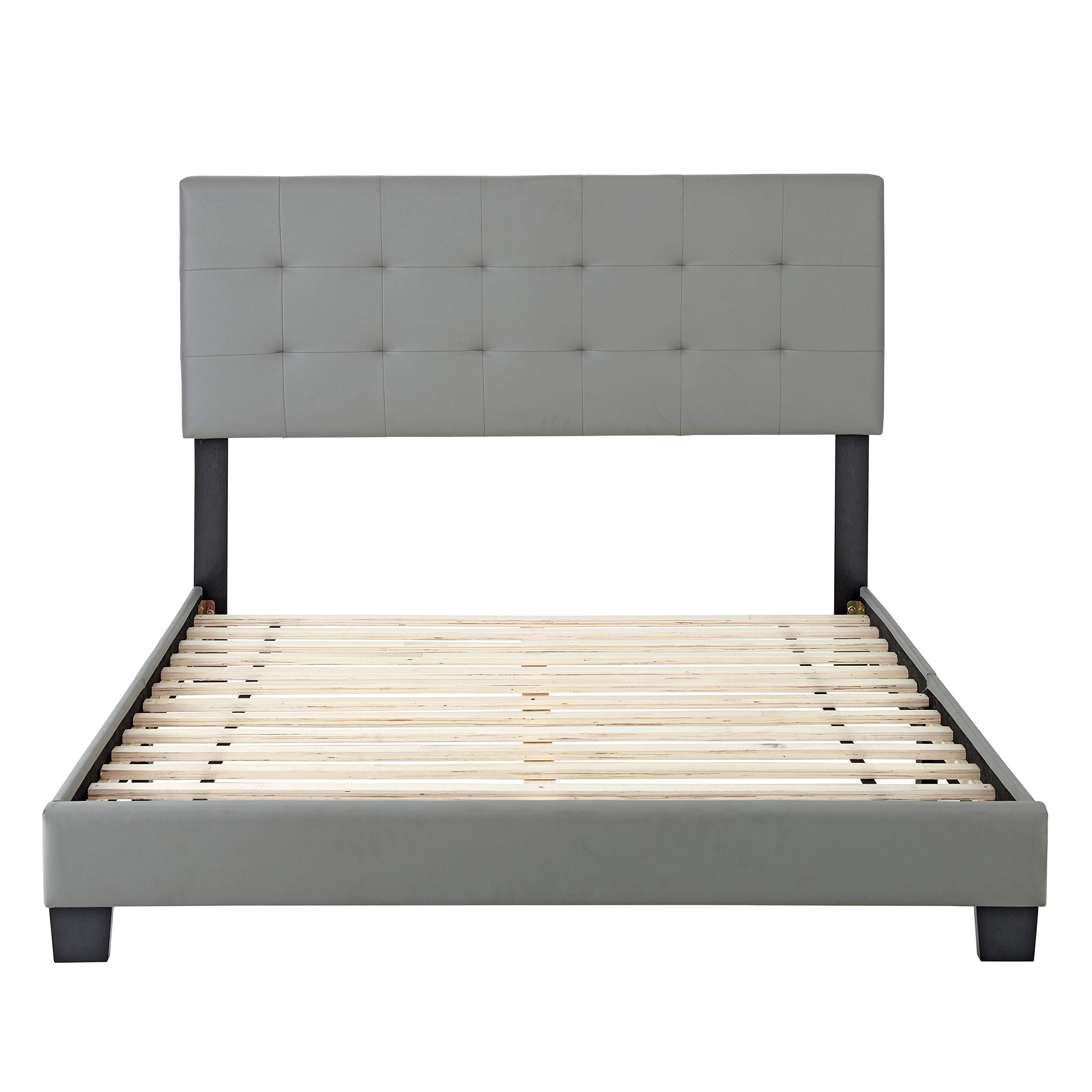 Boyd Sleep Roma Gray Vegan Leather Queen Size Platform Bed Frame with Adjustable Headboard - No Box Spring Needed, Easy Assembly, Quiet & Sturdy Mattress Support for Modern Bedroom, Guest Room or Apartment