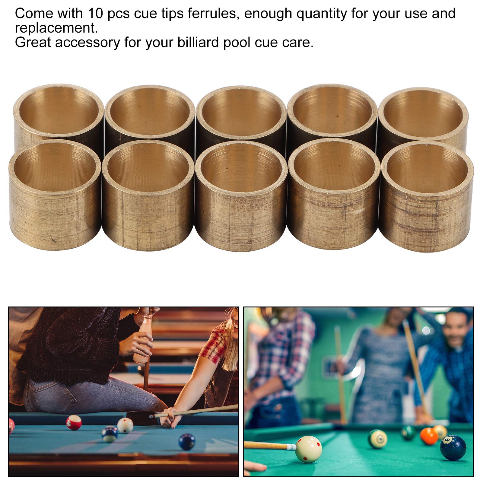 Premium Pool Cue Ferrules - 10MM Corrosion-Resistant Brass Billiard Tips with Low Permeability & Anti-Chipping Copper (No Teeth) for Professional Snooker & Pool Players - Perfect for Tournament Play & Home Game Rooms