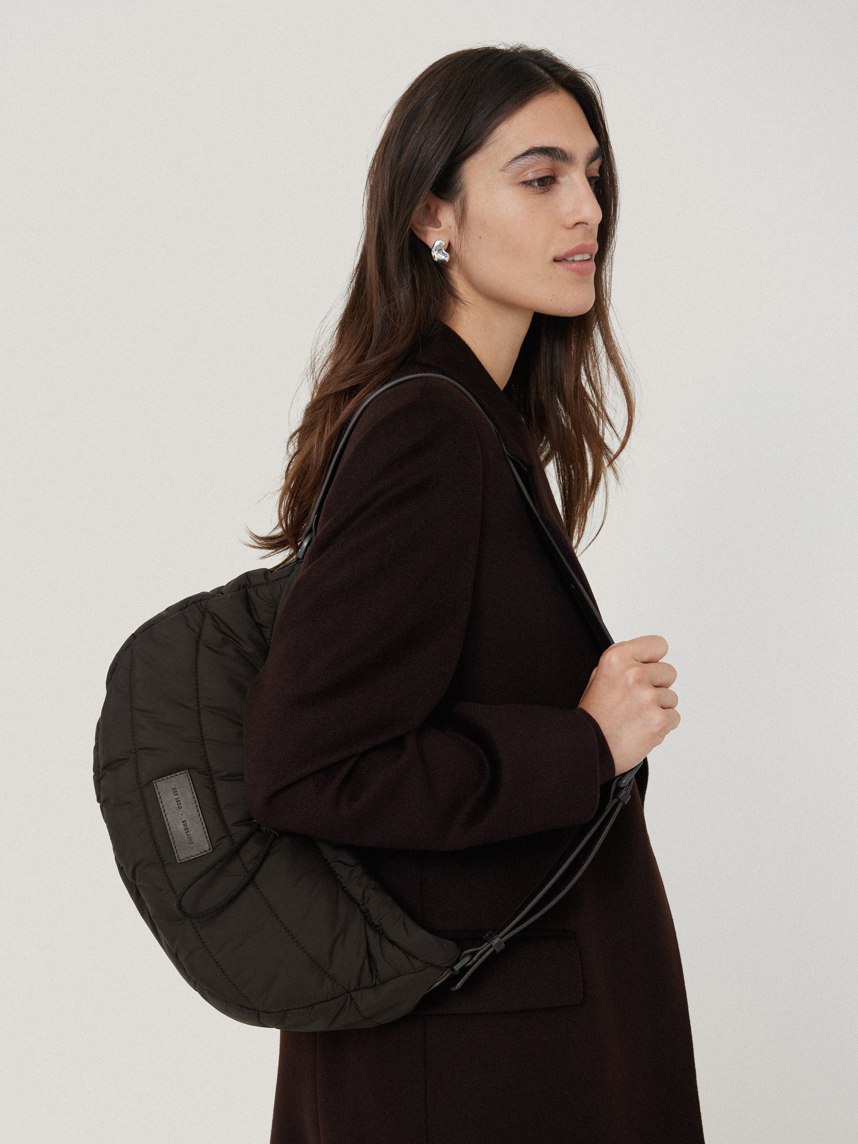 Durable Nylon Drawstring Crossbody Bag in Chocolate Brown - Perfect for Travel, Shopping & Everyday Use