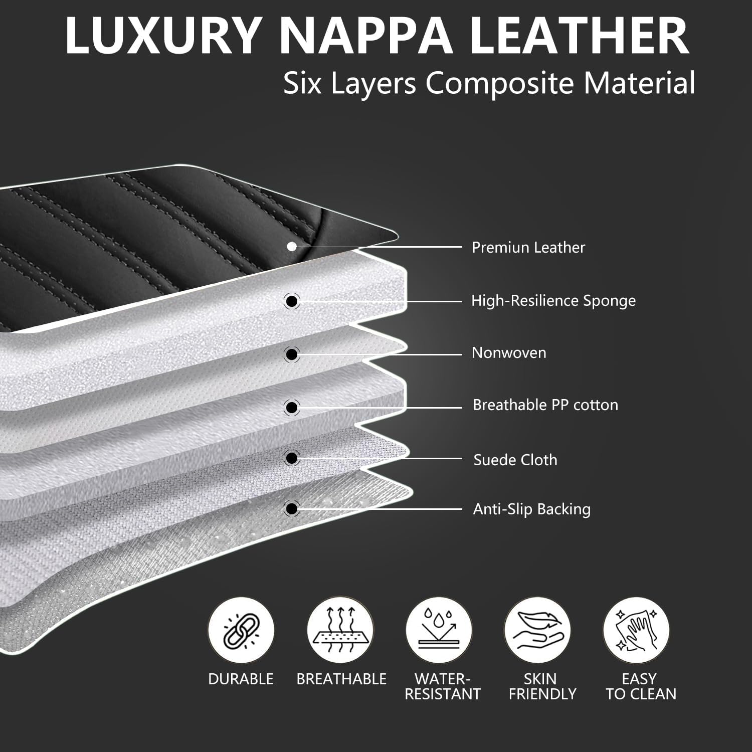 Premium Waterproof Nappa Leather Seat Covers for Cadillac DeVille 2000-2005 - 2-Piece Front Set, Anti-Slip Car Seat Protectors with Luxury Interior Cushions (Black) | Perfect for Daily Commuting, Road Trips & Vehicle Protection