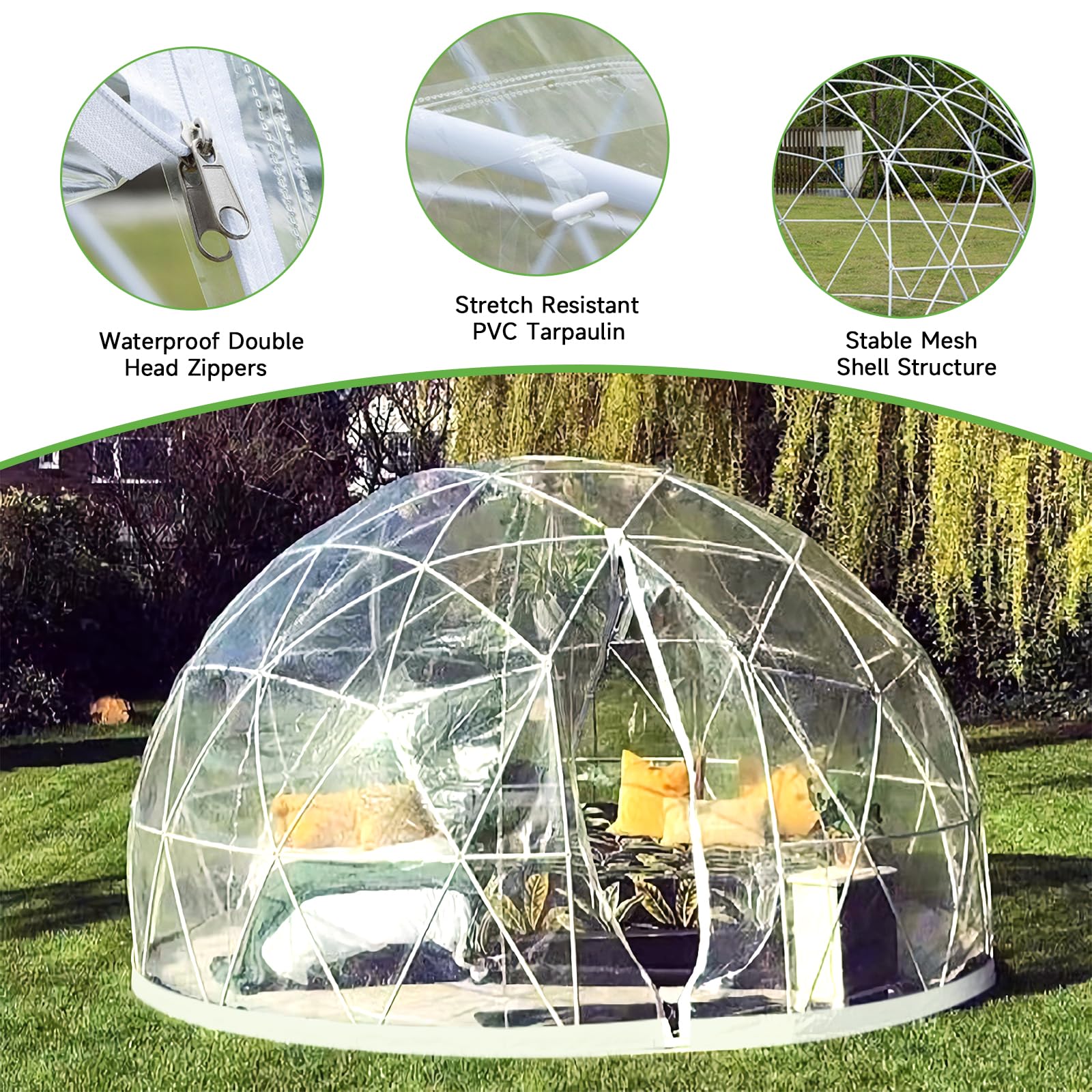 12FT Weatherproof Garden Dome Igloo Tent with PVC Cover - Clear Greenhouse Bubble Tent for Backyard, Outdoor Parties & Winter Gardening | Perfect for Patio Events, Camping & Seasonal Plant Protection