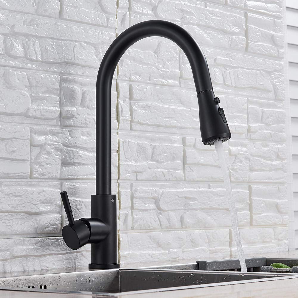 Matt Black Kitchen Faucet with Pull-Out Sprayer - Single Handle Mixer Tap for Sink, 360° Swivel Spout, Hot & Cold Water Control - Perfect for Modern Kitchens & Dishwashing