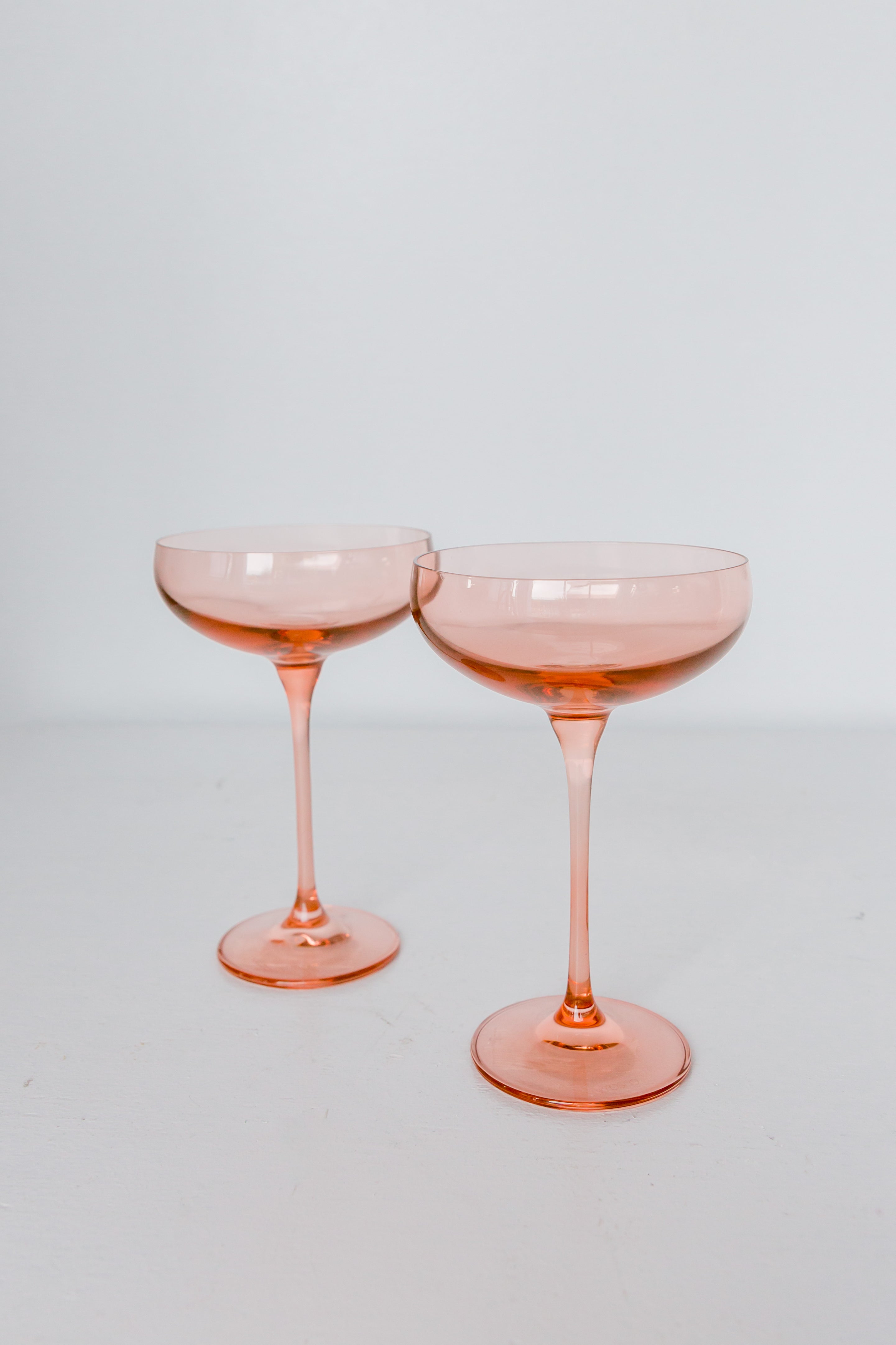 Estelle Colored Champagne Coupe Glasses Set of 2 - Elegant Blush Pink Stemware for Wedding, Bridal Shower & Romantic Dinner Party Decor