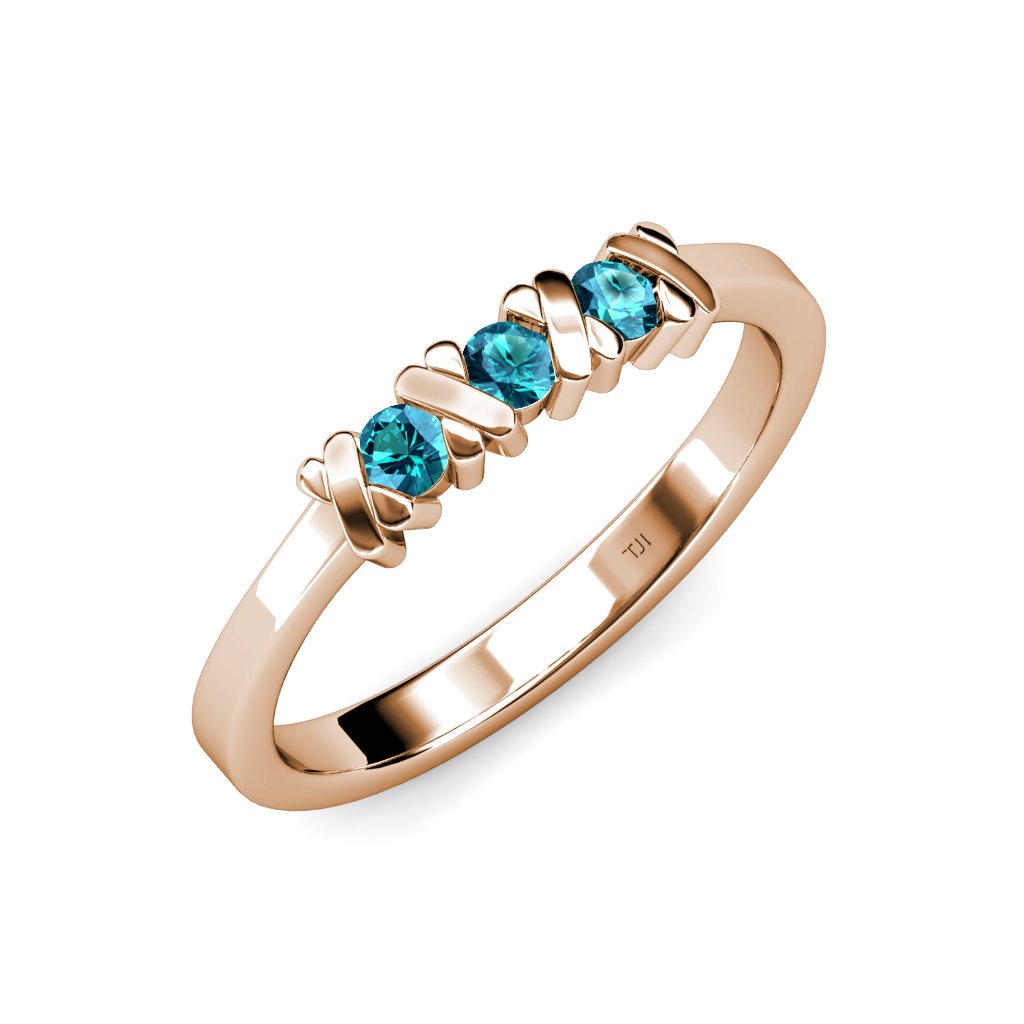 London Blue Topaz XOXO Hugs and Kisses Three Stone Ring 0.33 ct tw in 14K Rose Gold - Elegant Jewelry for Valentine's Day, Anniversary & Romantic Gifts