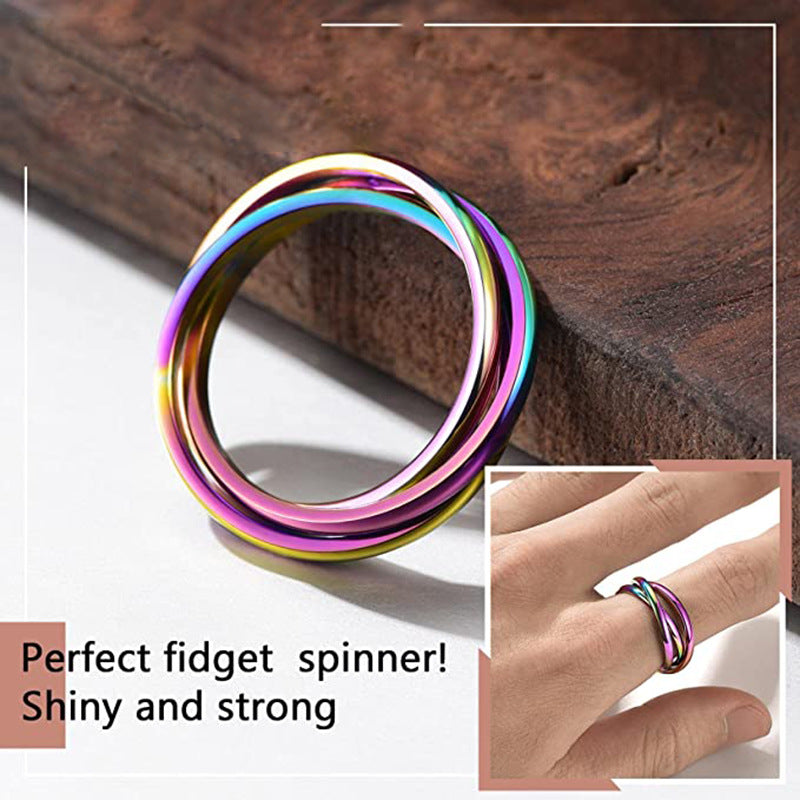 3-Piece Rotating Anxiety Relief Rings for Women - Couple Matching Geometric Jewelry Set, Stress Relief Fidget Spinner Rings for Adults - Perfect for Gifts, Therapy, and Everyday Wear