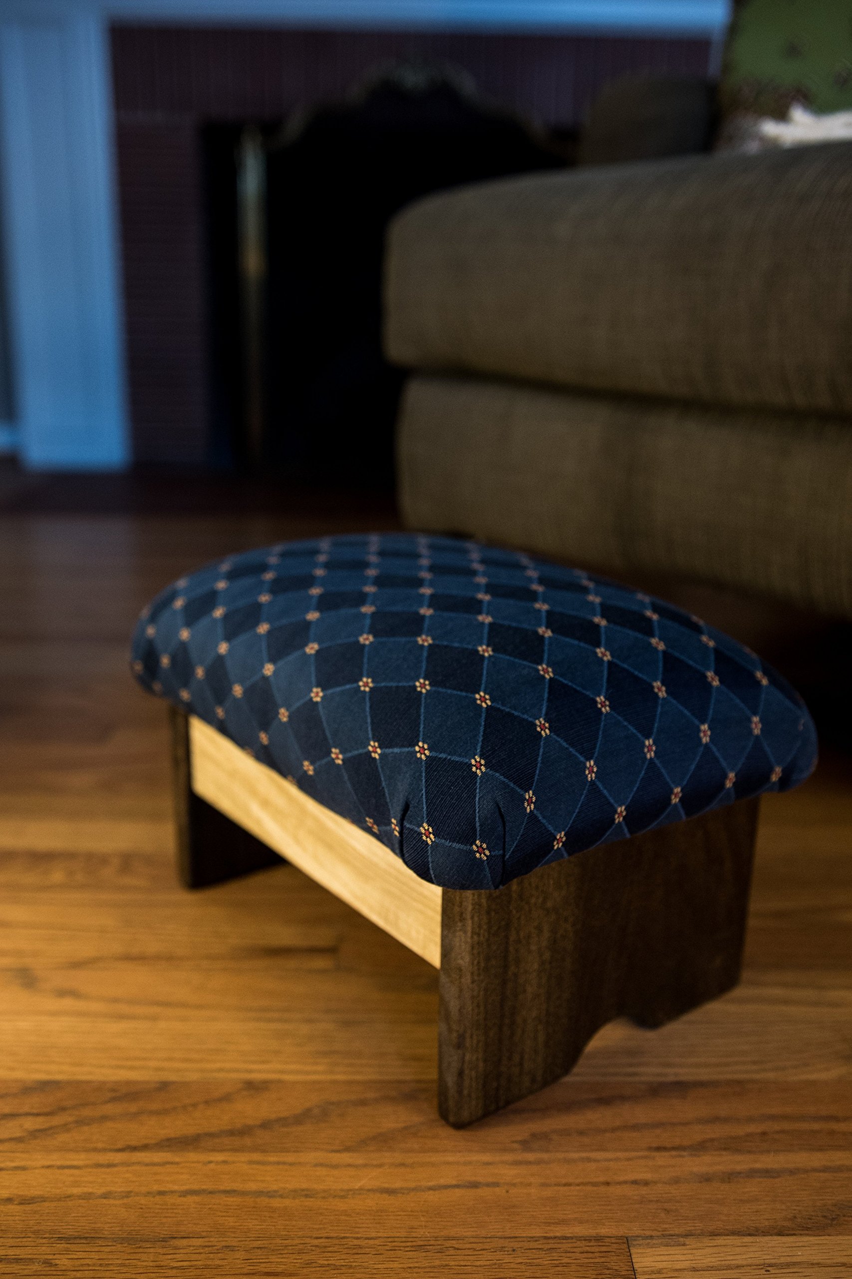 Luxury Padded Foot Stool 9 Inch - Premium Fabric, Made in USA - Rhapsody in Blue Chic Stain - Perfect for Living Room, Bedroom & Office Comfort