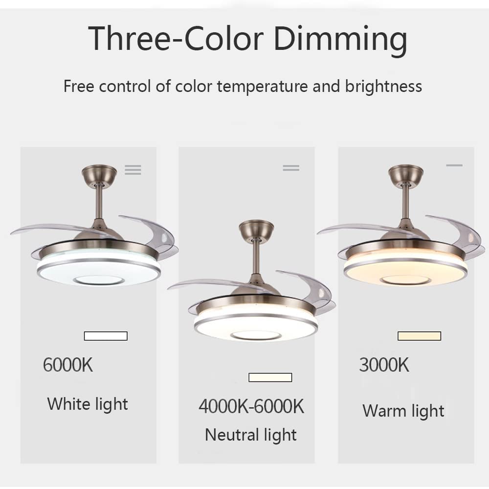 42 Inch Modern Ceiling Fan with LED Light and Remote - 3 Color Changing Lights, 3 Speed Settings, Retractable Blades, Silent Motor - Invisible Fan Chandelier for Living Room, Dining Room, Bedroom (Style 2) | Perfect for Home Cooling and Stylish Lighting