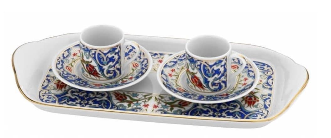 Premium Turkish Coffee Tray Set with 2 Traditional Cups - Authentic Brass Serving Tray for Home, Office & Gift Giving | Perfect for Entertaining Guests & Cultural Celebrations