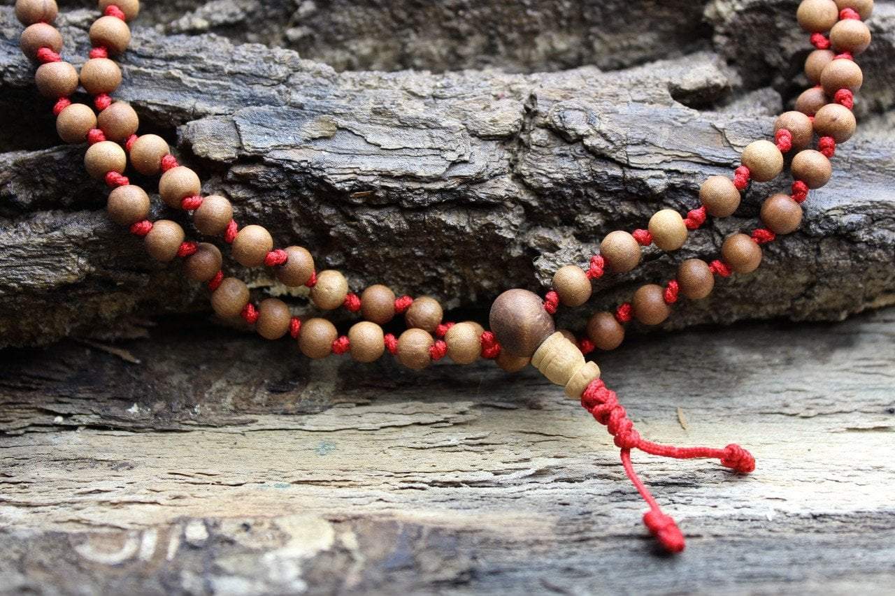 Hand Knotted Small Sandalwood Mala Beads - 108 Prayer Beads for Meditation, Yoga & Spiritual Practice - Natural Wood Buddhist Rosary Necklace for Mindfulness & Stress Relief