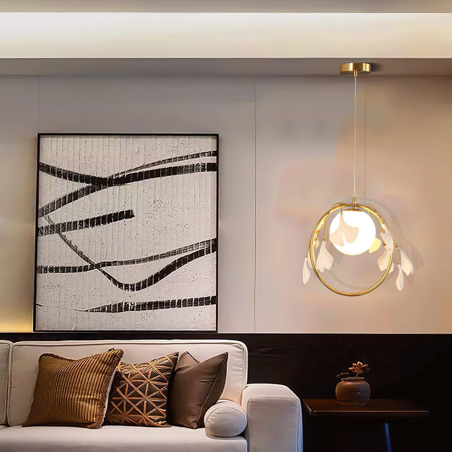 Gingko Leaf Pendant Light - Modern Handmade Glass Ceiling Lamp for Living Room, Bedroom, Dining Room - Nature-Inspired Home Decor Lighting Fixture