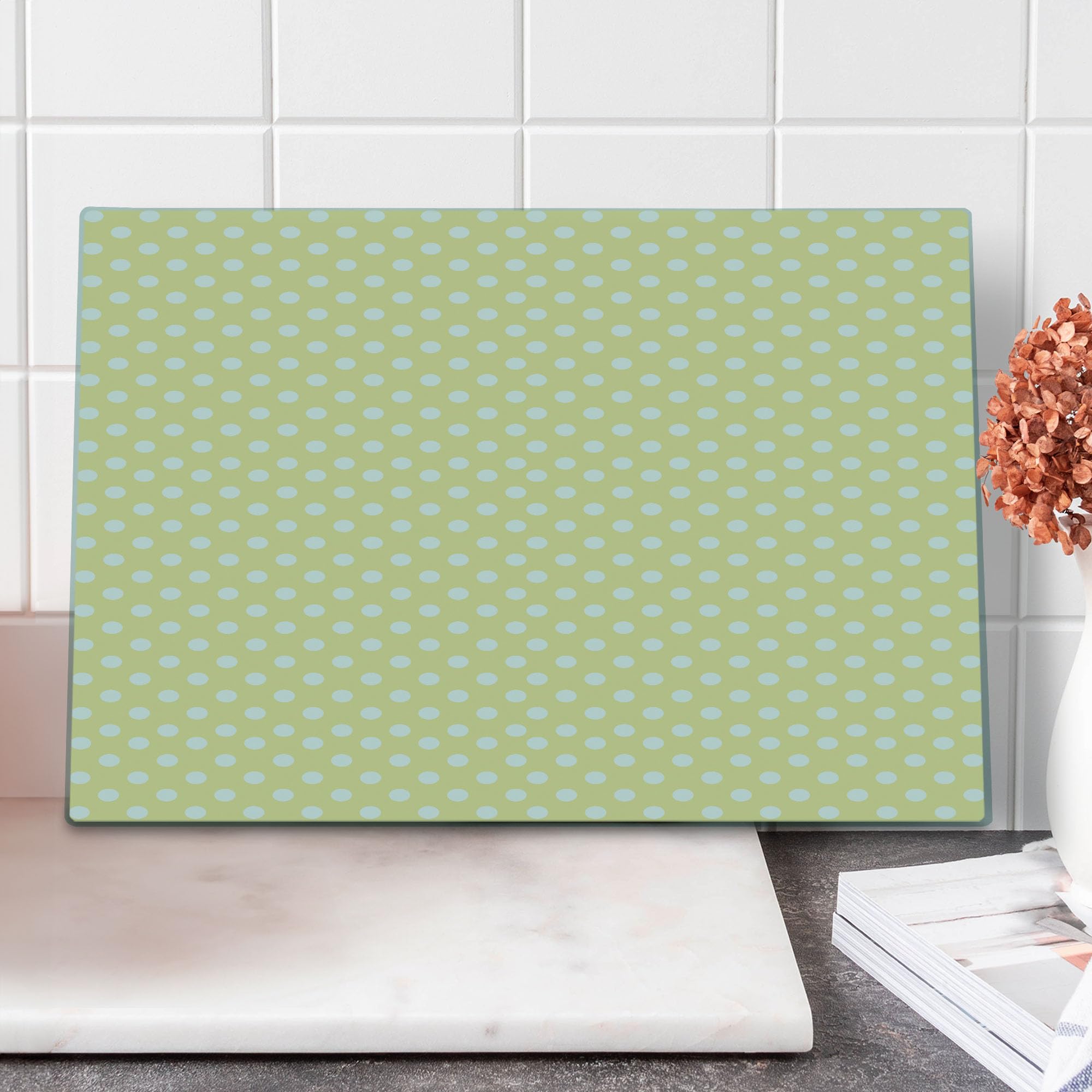 Ambesonne Vintage Polka Dots Cutting Board - Pastel Yellow & White Tempered Glass Serving Board - Large Decorative Kitchen Accessory for Cheese, Charcuterie & Entertaining