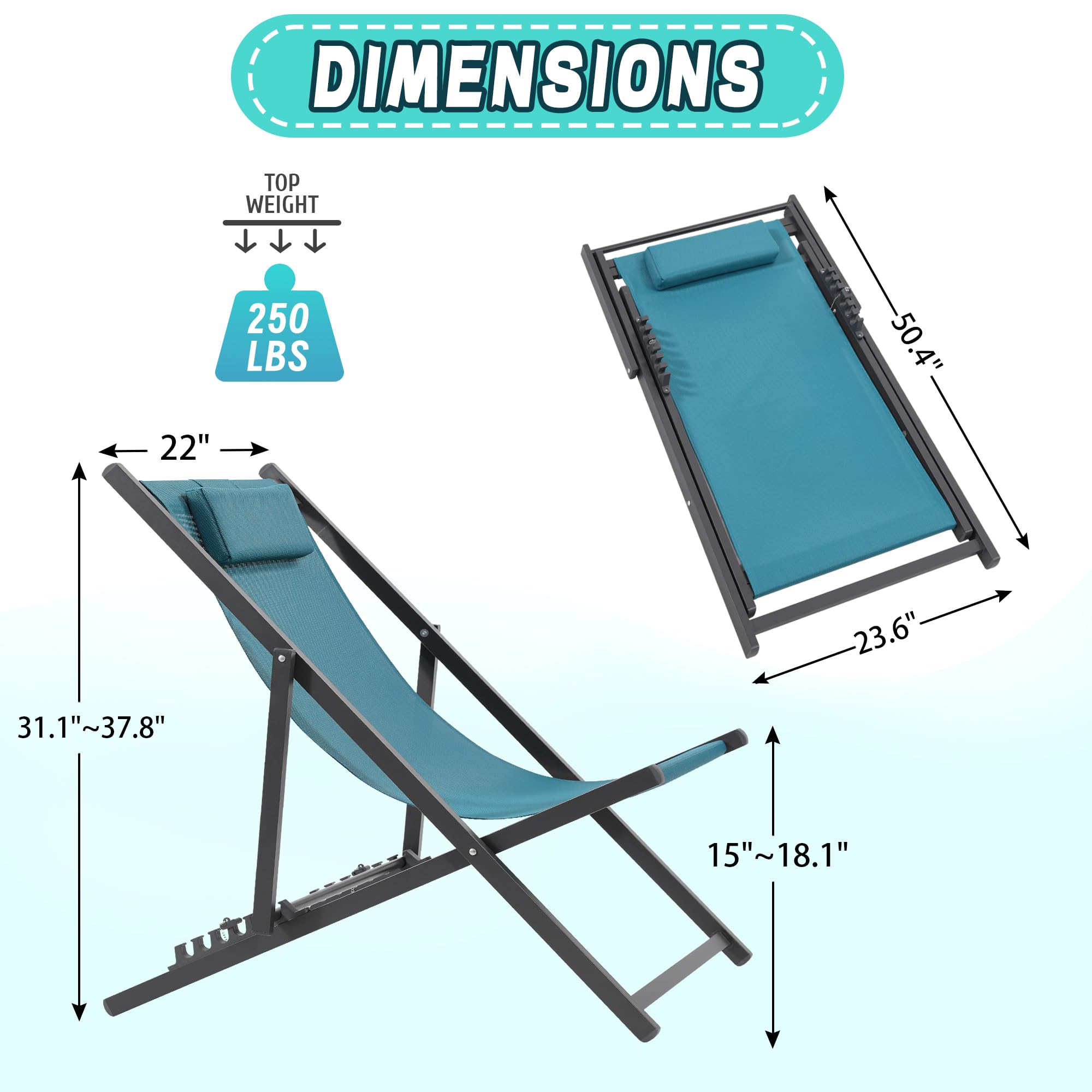 Set of 2 Outdoor Patio Sling Chairs - UV Resistant & Waterproof Fabric, Lightweight Foldable Aluminum Frame - Perfect for Deck, Poolside, Beach & Backyard Relaxation