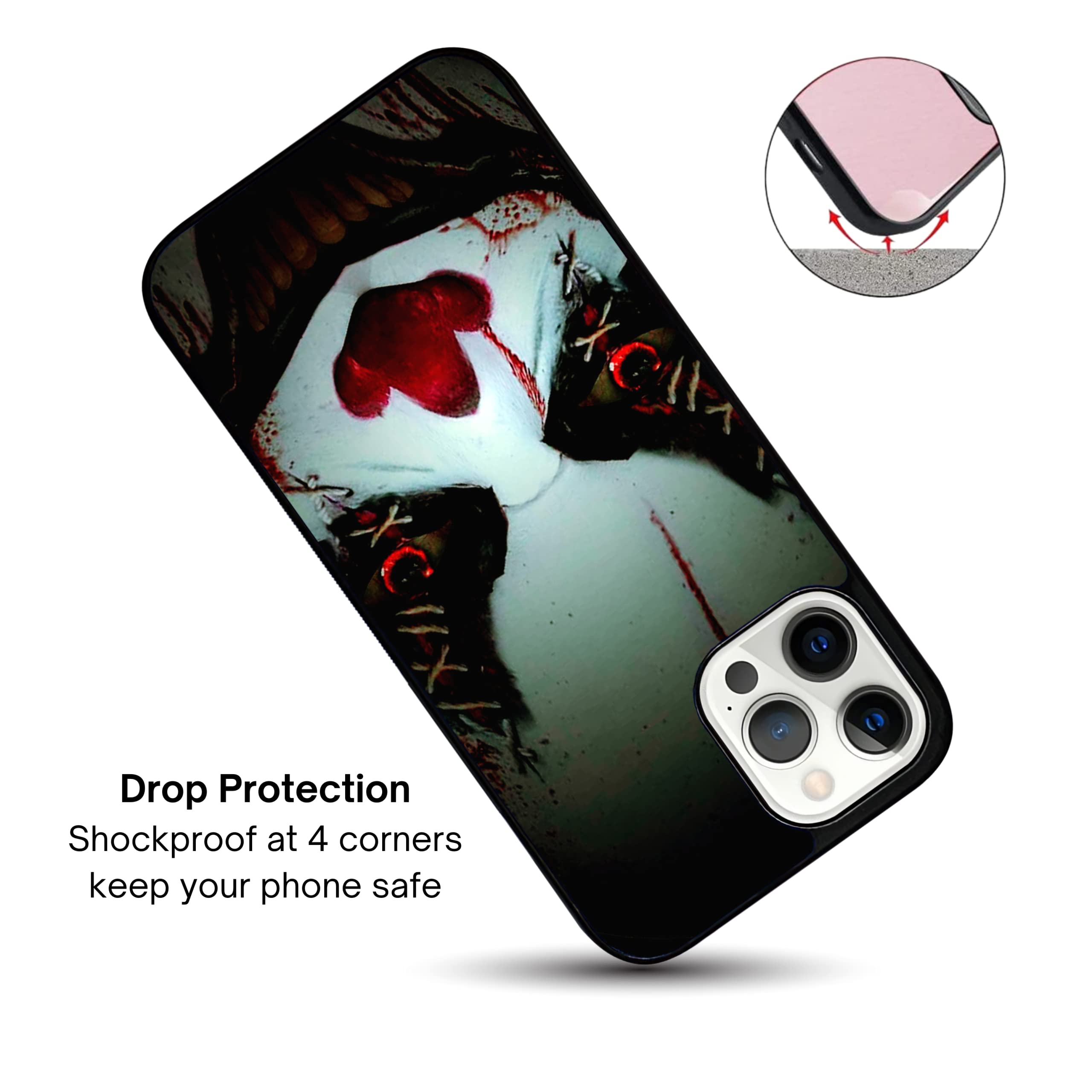 Horror Halloween Clown Phone Case for iPhone 13 Pro Max - Scary Design, Durable TPU Rubber, Shockproof & Non-Slip Slim Protective Cover (Black) - Perfect for Halloween Parties, Cosplay & Horror Theme Events