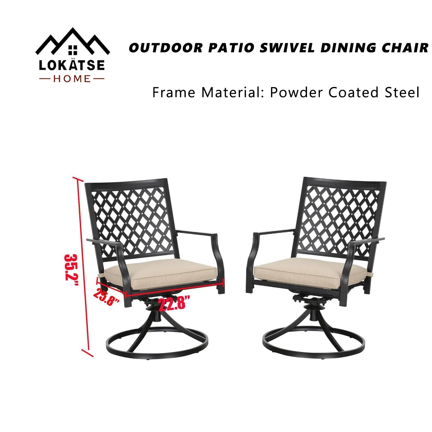 LOKATSE HOME Outdoor Patio Dining Swivel Rocking Chairs Set of 2 - Beige Metal Garden Furniture for Backyard, Deck, Poolside & Relaxation