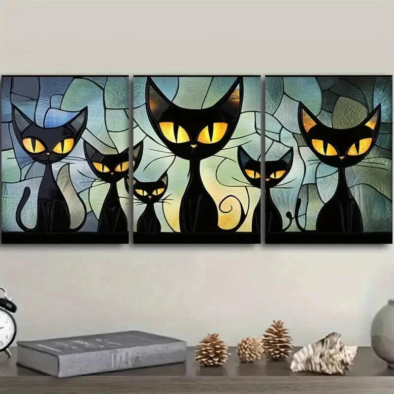 3-Piece Black Cat Family Wall Art Set - Framed Canvas 50x70cm | High Quality Print | 100% Australian Made | Ready to Hang | Perfect for Living Room, Bedroom & Office Decor