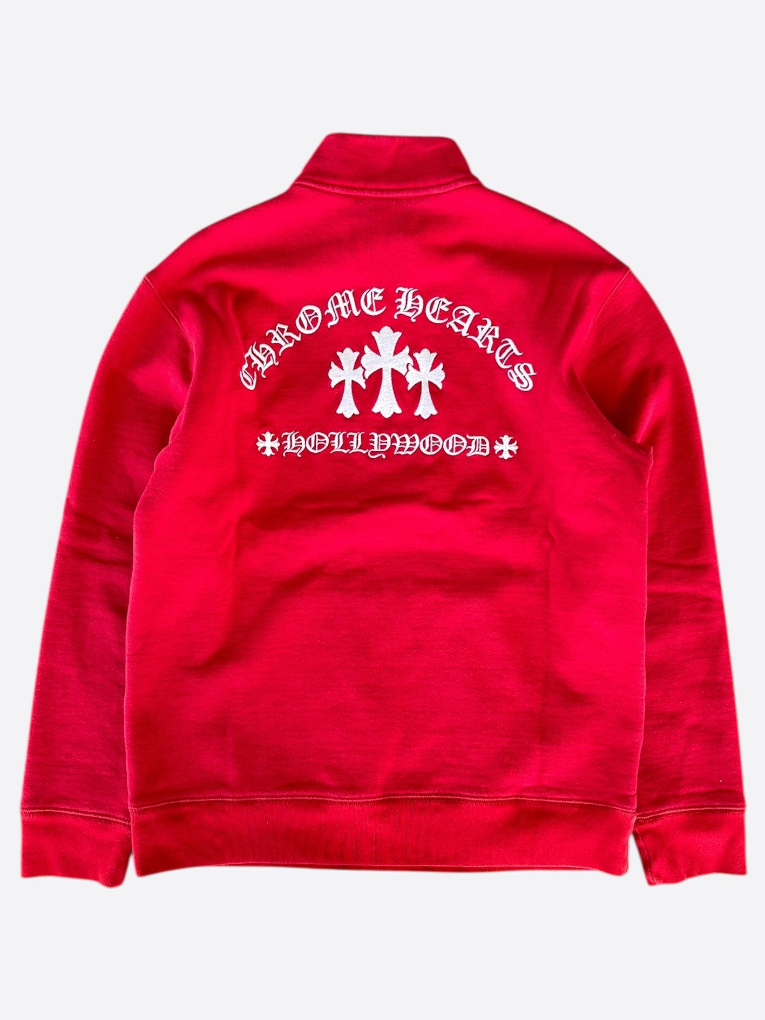 Chrome Hearts Red & White Triple Cross Embroidered Quarter Zip Pullover Sweater | Stylish Casual Wear for Men & Women | Perfect for Streetwear, Outings & Fashion Events