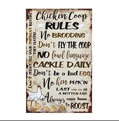 Vintage Chicken Coop Rules Metal Sign - Rustic Retro Tin Plaque for Home Decor, Coffee Shops & Bars - 8x12 Inch UV Printed Aluminum - Indoor/Outdoor Use - Funny Farmhouse Wall Art - Easy to Hang - Perfect for Kitchens, Pubs & Man Caves