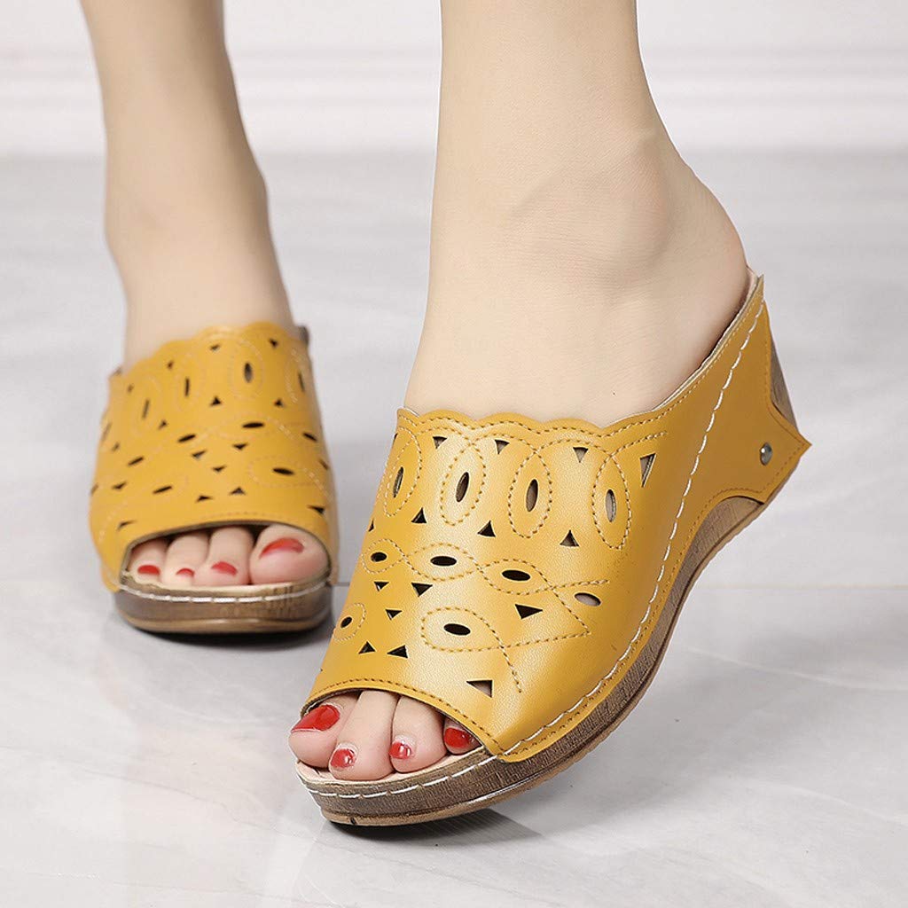 Stylish Women's Open Toe Hollow Out Wedge Sandals - Breathable Summer Casual Slip-On Platform Shoes for Women | Perfect for Beach, Vacation, and Everyday Wear