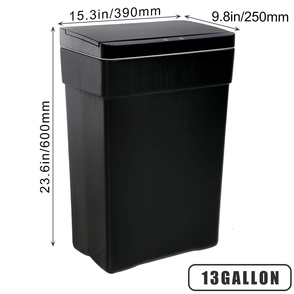 13 Gallon Automatic Touchless Trash Can with Lid - 50L High Capacity Kitchen Garbage Bin for Home, Office, Bathroom & Bedroom | Motion Sensor Hands-Free Waste Bin for Easy Disposal (Black)