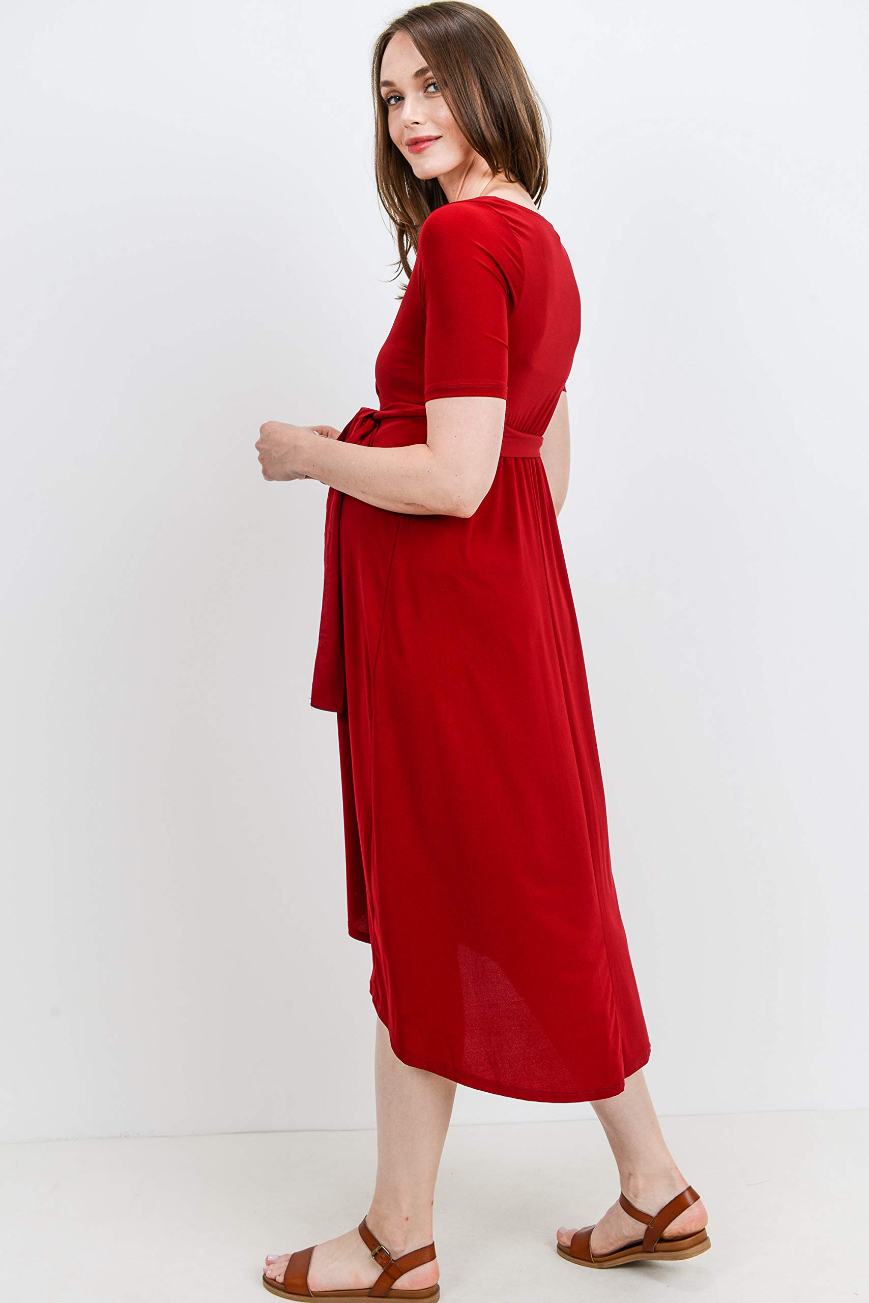 Maternity Wrap Dress for Women - Mid-Length with Adjustable Waist Belt | Perfect for Pregnancy, Nursing & Postpartum Comfort