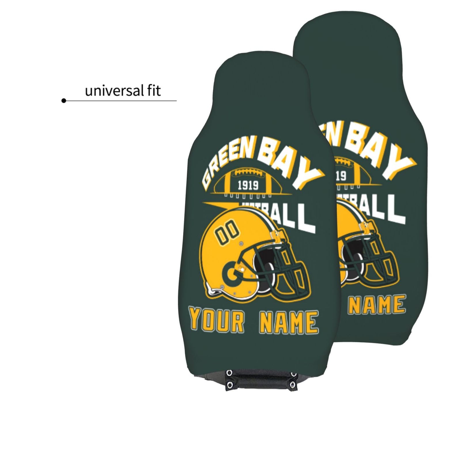 Custom Green Bay Packers Car Seat Covers - 1PC & 2PC Options - Personalized Football Fan Gifts for Men & Women with Name & Number - Universal Fit for Cars, Trucks & SUV Front Seats - Perfect for Game Day, Tailgating & Sports-Themed Car Decor