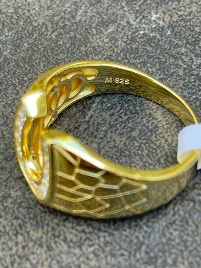 14k Gold Vermeil & 925 Sterling Silver Moissanite Lucky Horseshoe Ring for Men - 0.6ct Iced Real Moissanite GRA Certified - Hip Hop Pinky Ring or Statement Finger Jewelry - Perfect for Gifts, Weddings & Everyday Wear