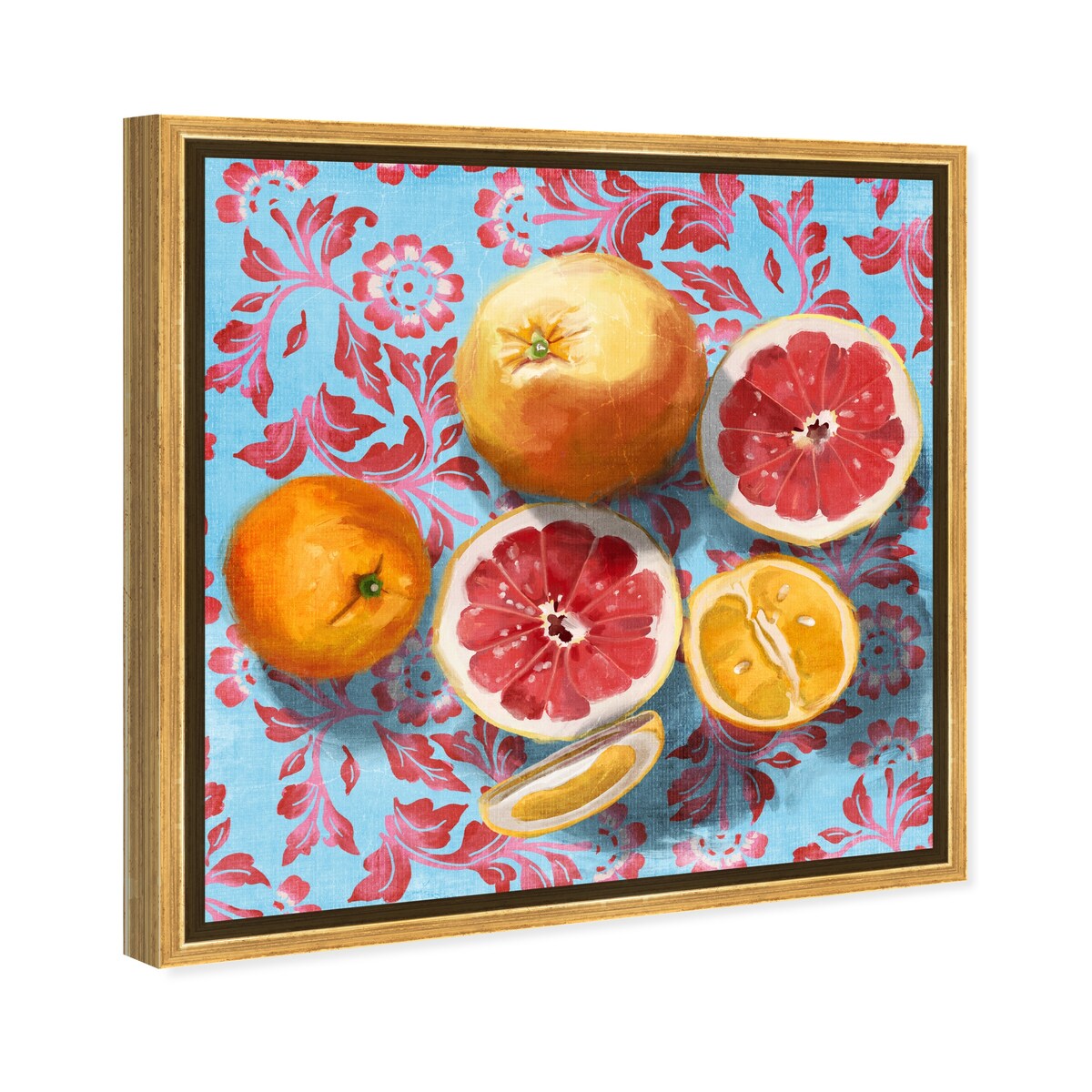 Tropical Citrus Still Life Blue Framed Canvas Wall Art Print - Sour Fruit Kitchen Decor for Cabin & Lodge - Perfect for Farmhouse, Dining Room & Country Style Homes